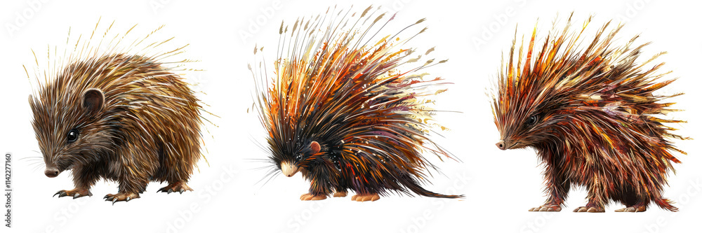 Naklejka premium Curious Porcupine with Vibrant Quills in Natural Habitat