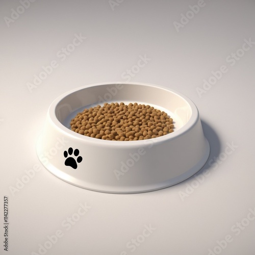 A white-on-white animation featuring a cartoon dog bowl and pet food.