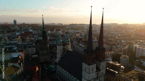 Aerial Sunrise Over Halle (Saale), Germany