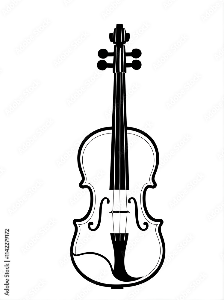 Fototapeta premium The word -Violin- written above the bold letter -V,- with a simple black-and-white outline drawing of a violin beneath it._00001_