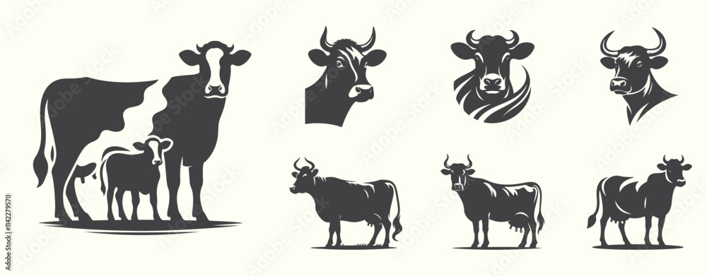 Fototapeta premium Bold black cow artwork, ideal for dairy, ranch, and agricultural-themed decor.
