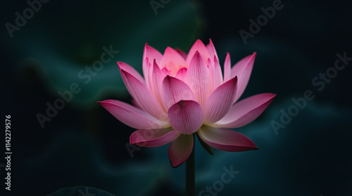 Beautiful Delicate Lotus Flower against Dark Background, Zen, Meditation and Yoga, Buddhism
