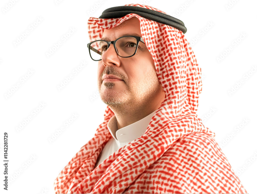 Portrait of a smiling, handsome Saudi man wearing traditional clothes, isolated on transparent background Portrait of a smiling, handsome Saudi man wearing traditional clothes, isolated on transparent background