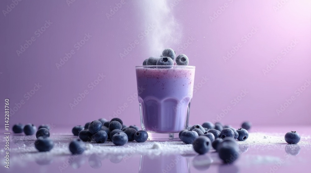Close-up of a Blueberry Milkshake with Frozen Blueberries Close-up of a Blueberry Milkshake with Frozen Blueberries