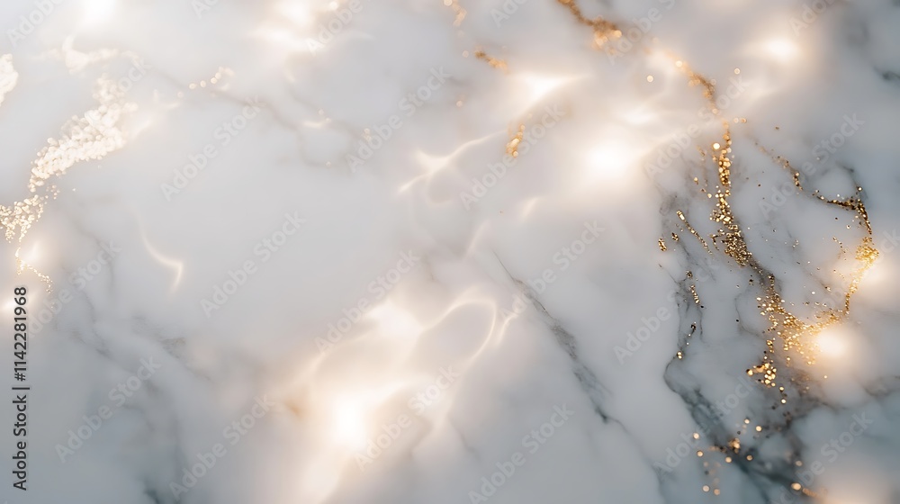 Clean white marble surface with light gold flecks, ample blank space, luxurious and elegant style