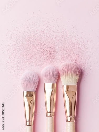 Makeup brushes on a minimalist background. Beauty tools photography for makeup artistry and essentials.