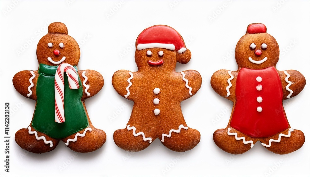 Gingerbread Man And Woman. Christmas Design Element On Isolated White Background. Christmas sweet Candy Cane and gingerbread ginger men On Isolated White Background. Gingerbread Man And Woman. Christmas Design Element On Isolated White Background. Christmas sweet Candy Cane and gingerbread ginger men On Isolated White Background.