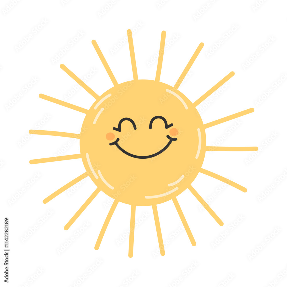 Cute cartoon yellow smiling sun for children's illustration Cute cartoon yellow smiling sun for children's illustration