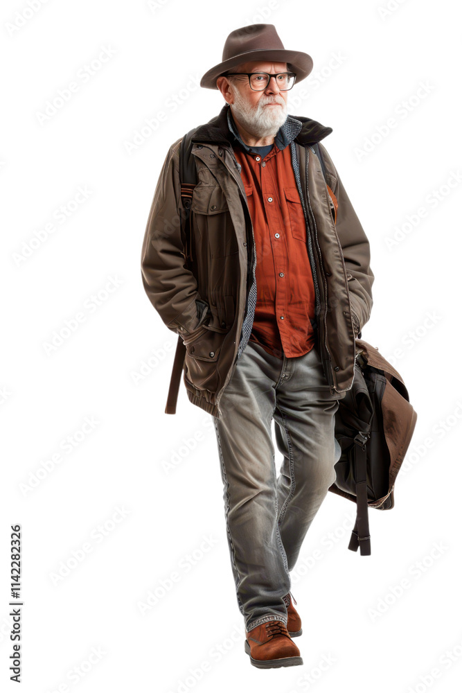 Senior Man Walking with a Backpack Senior Man Walking with a Backpack
