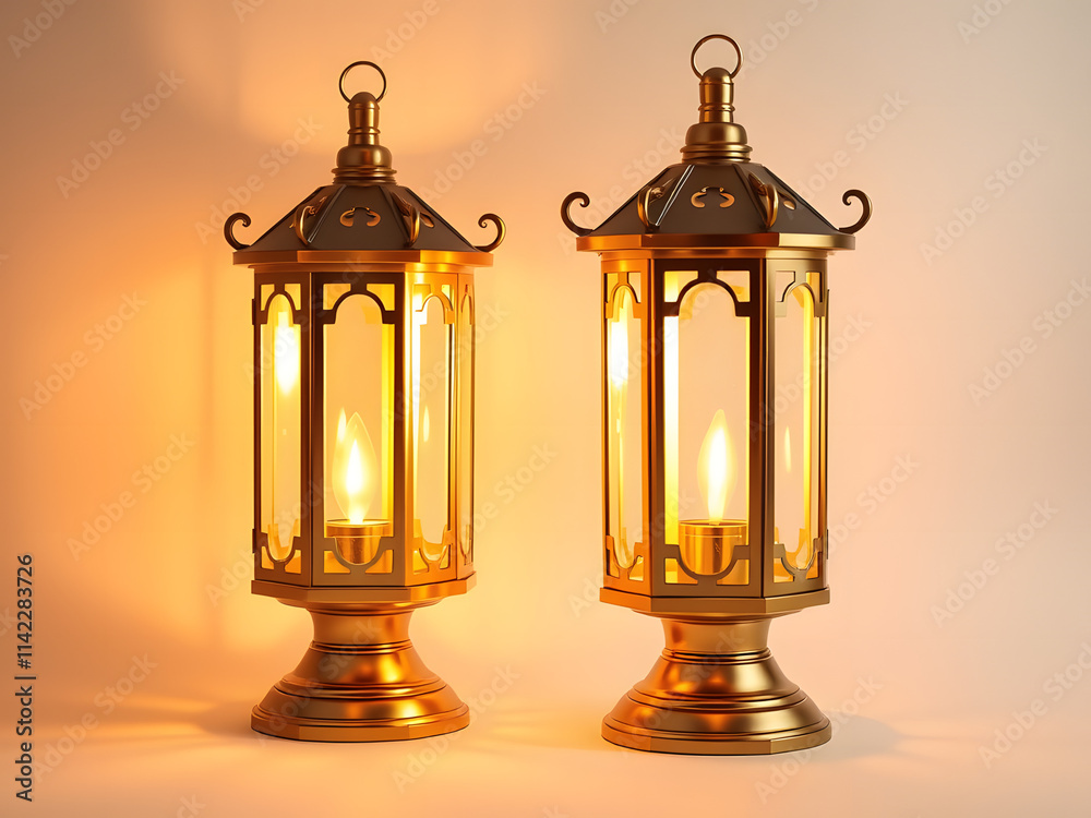 Golden Lantern Duo: Two elegant golden lanterns with glowing candles create a warm, inviting ambiance. Perfect for adding a touch of sophistication and charm to any space. Golden Lantern Duo: Two elegant golden lanterns with glowing candles create a warm, inviting ambiance. Perfect for adding a touch of sophistication and charm to any space.