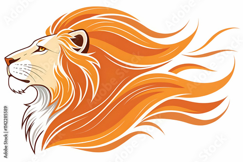 A vibrant illustration of a lion's head with flowing orange mane, symbolizing strength and power. photo