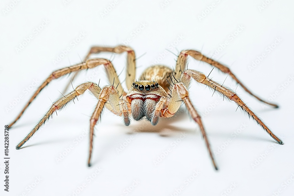Close-up of spider with detailed eyes and furry body on white background Close-up of spider with detailed eyes and furry body on white background