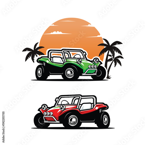 Beach Buggy Vehicle Vector Art Illustration Icon Isolated. Best for Tshirt Design Template Vector