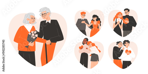 Set of Diverse Couples Celebrating Valentine's Day