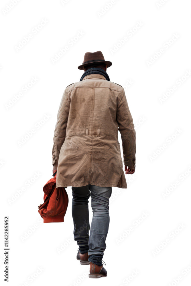 Man Walking Away in a Beige Coat Man Walking Away in a Beige Coat