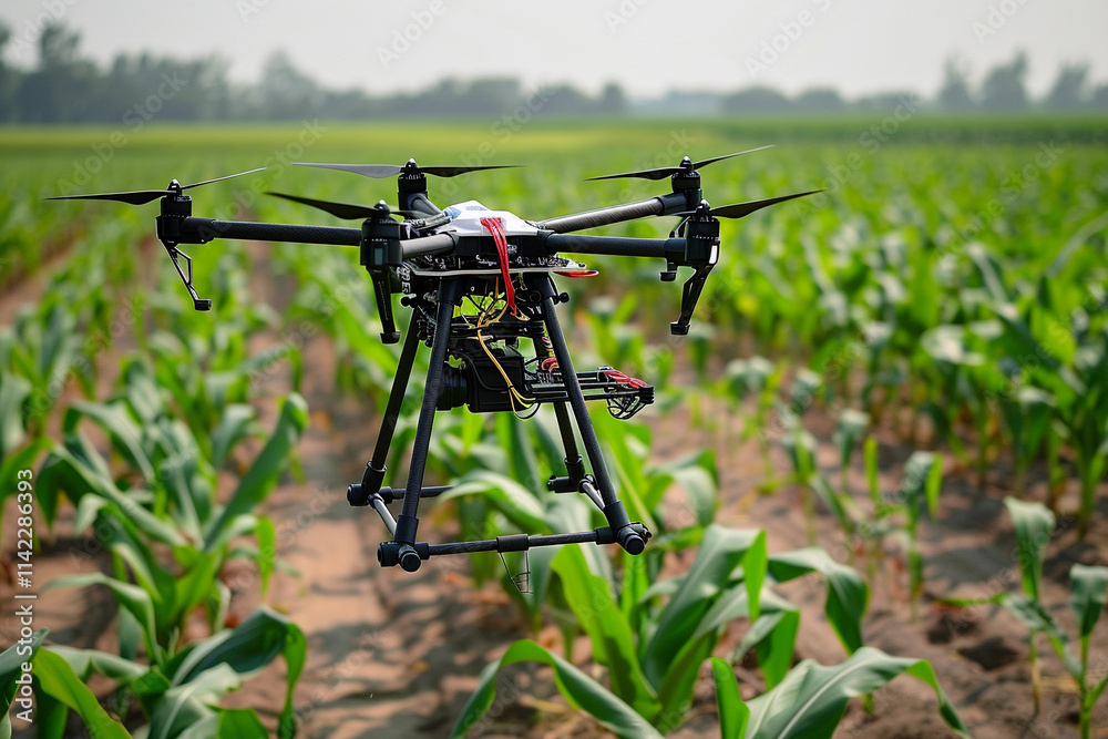 Drone flying in sky over beautiful nature during observation from top Drone flying in sky over beautiful nature during observation from top