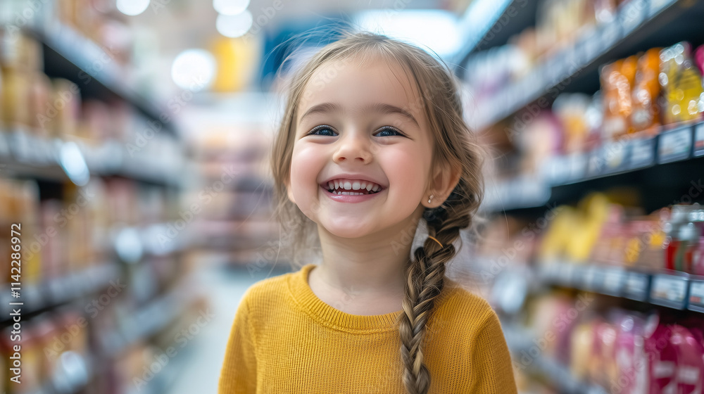 Portrait of a happy little girl shopping in a store. Portrait of a happy little girl shopping in a store.