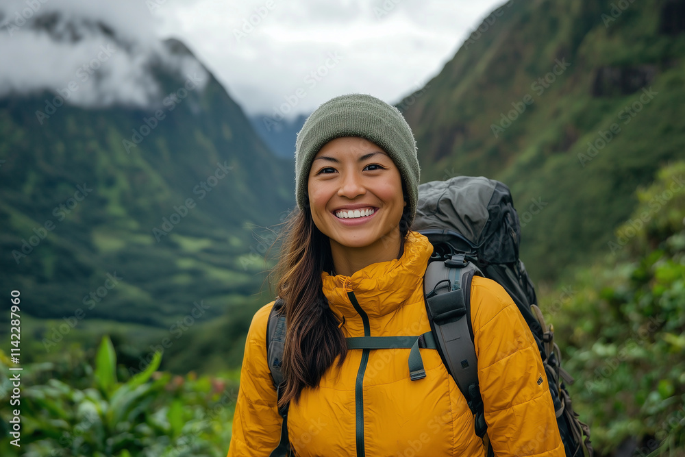 Adventurous Hiker in Mountain Landscape Adventurous Hiker in Mountain Landscape
