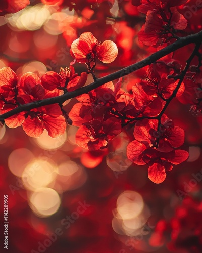 Vibrant Red Blossoms with Bokeh Background and Soft Light Effects