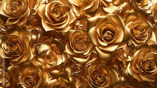 golden rose petals with a romantic floral background photo