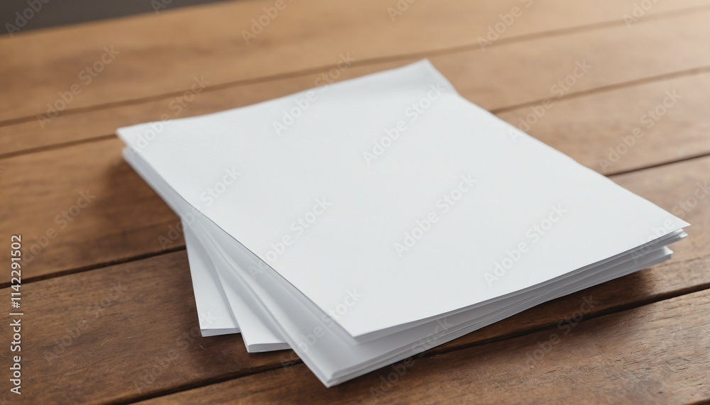 Close-up of blank paper on a wooden desk with blurred background Close-up of blank paper on a wooden desk with blurred background