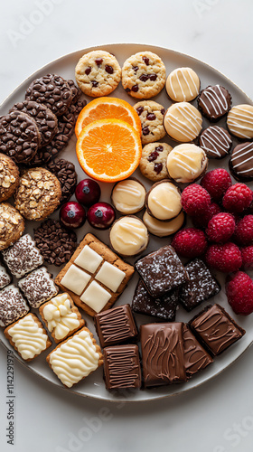 A minimalist dessert platter with neatly arra photo