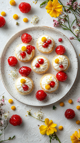 A minimalist dessert platter with neatly arra photo