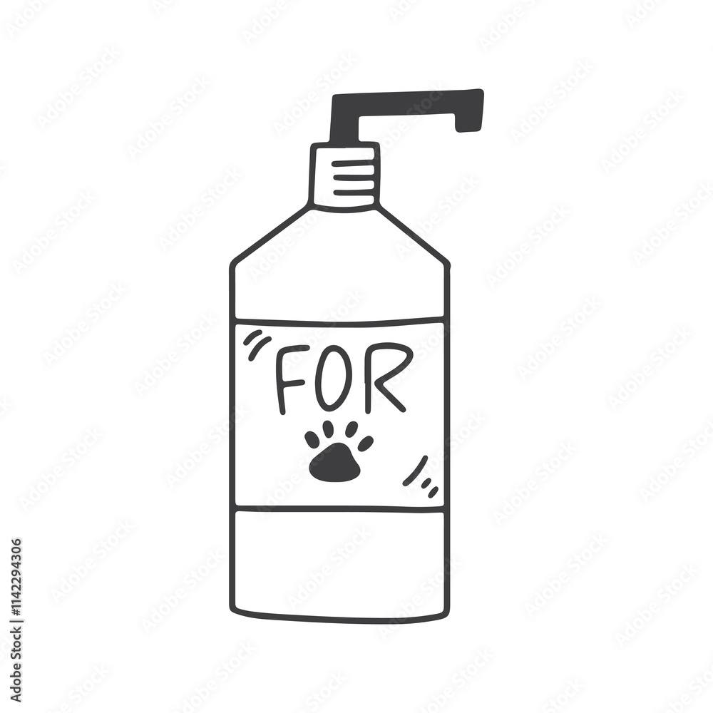 Shampoo or gel for washing pets, dogs or cats. Doodle vector illustration. Shampoo or gel for washing pets, dogs or cats. Doodle vector illustration.
