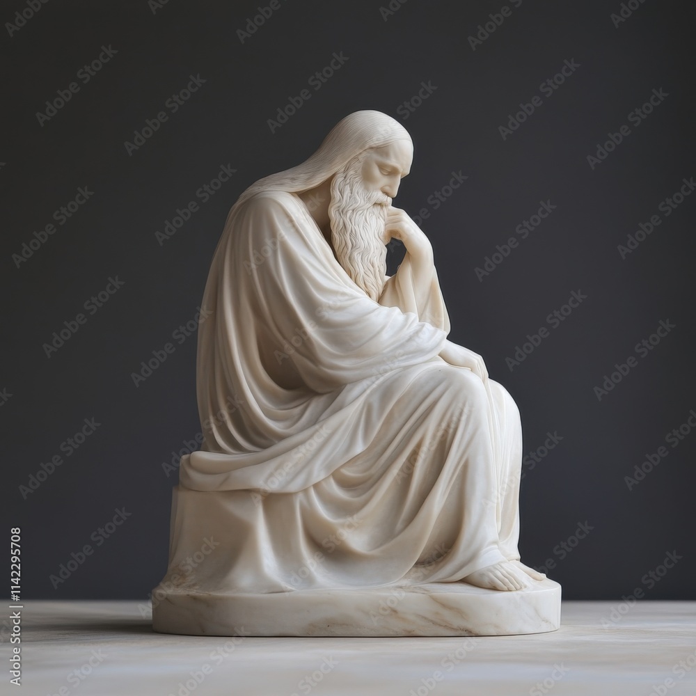 close-up of a white marble statue of a man with a long beard sitting on a pedestal close-up of a white marble statue of a man with a long beard sitting on a pedestal