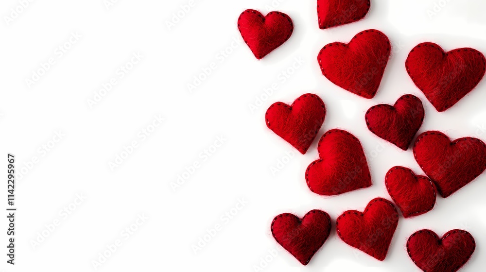 Vibrant Red Felt Hearts on a White Surface Ideal for Valentine's Day Crafts, Decor, and Romantic Themes, Symbolizing Love and Affection with Creative Possibilities Vibrant Red Felt Hearts on a White Surface Ideal for Valentine's Day Crafts, Decor, and Romantic Themes, Symbolizing Love and Affection with Creative Possibilities