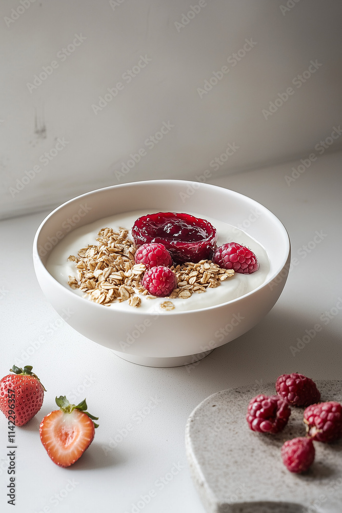 Elegant Breakfast Bowl with Oatmeal, Berries, and Yogurt Elegant Breakfast Bowl with Oatmeal, Berries, and Yogurt