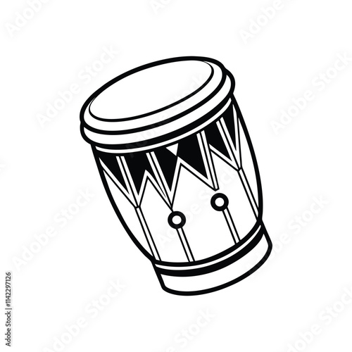 Traditional Drum Illustration - Classic Black and White Musical Percussion with Decorative Design