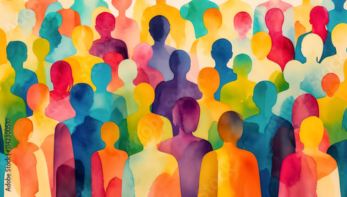 Abstract Diversity and Inclusion Concept with Anonymous Figures in Vibrant Colors