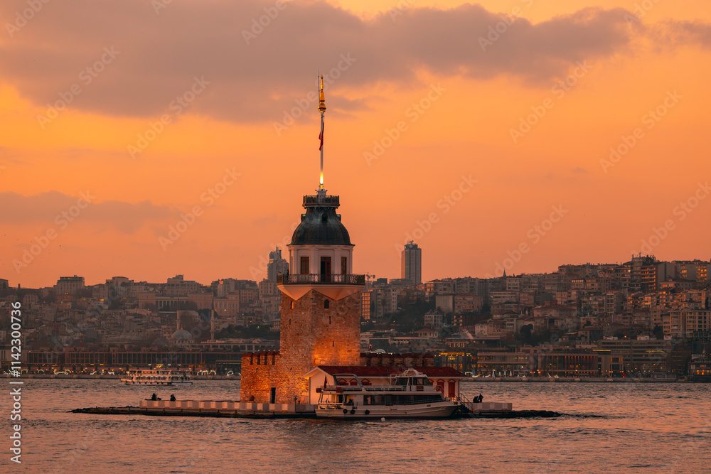 Maiden's Tower and Istanbul city skyline cityscape of Turkey
