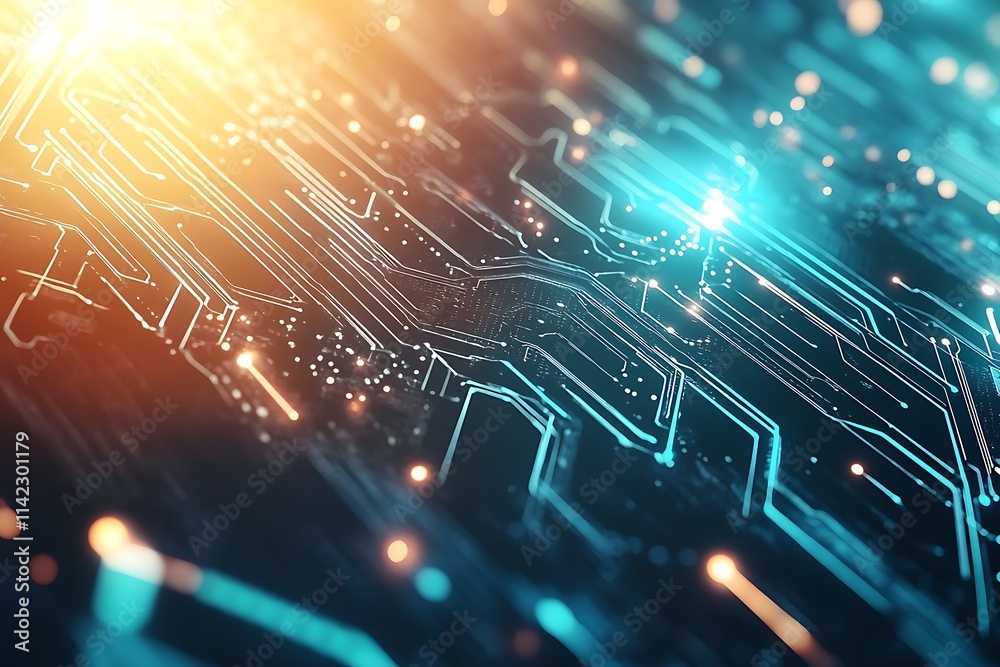 Futuristic abstract technology background with glowing interconnected lines and dynamic shapes
