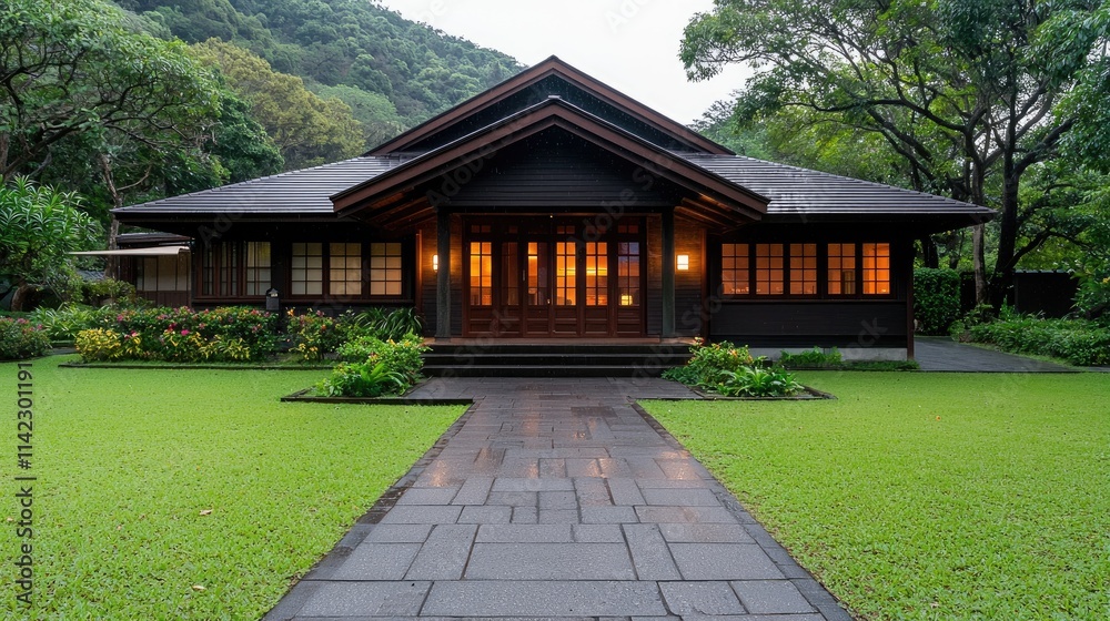 Modern architecture home design serene landscape residential property evening glow elegant viewpoint for seo impact Modern architecture home design serene landscape residential property evening glow elegant viewpoint for seo impact