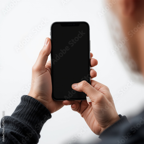 smartphone, blank search screen, mobile phone, search bar concept, holding phone, modern technology, minimalistic design, neutral background, digital search, hands holding smartphone, tech device, mob