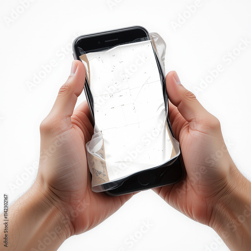 smartphone, blank search screen, mobile phone, search bar concept, holding phone, modern technology, minimalistic design, neutral background, digital search, hands holding smartphone, tech device, mob