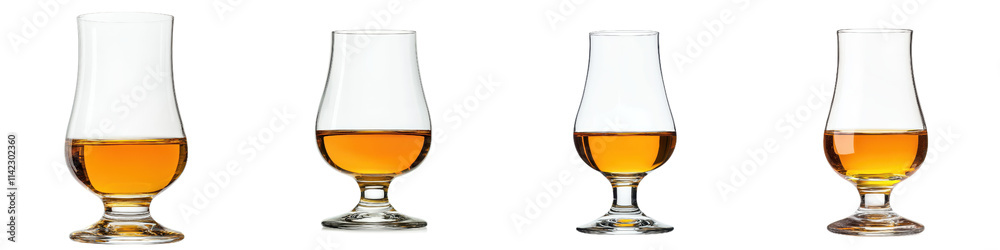 Traditional whiskey glasses showcasing various whiskey levels and styles Traditional whiskey glasses showcasing various whiskey levels and styles