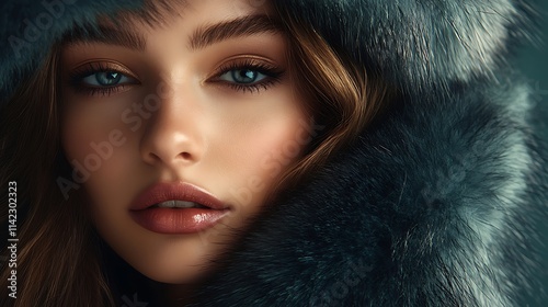 Obraz na płótnie Female model in luxurious fur coat exuding elegance under soft spotlight effects, perfect for high end advertisements w salonie