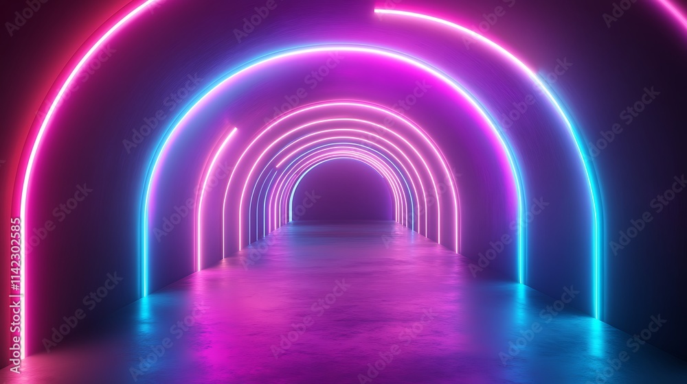 Abstract background with blurred neon lights in soft colors, empty space, modern and futuristic