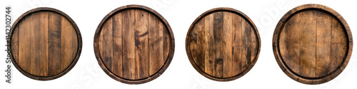 Repurposed whiskey barrel heads as serving trays, showcasing rustic charm
