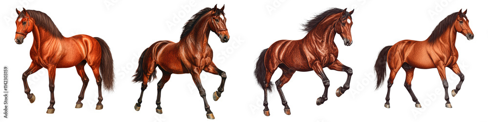 Fototapeta premium Powerful Chestnut Horses Running and Galloping in Nature Landscape