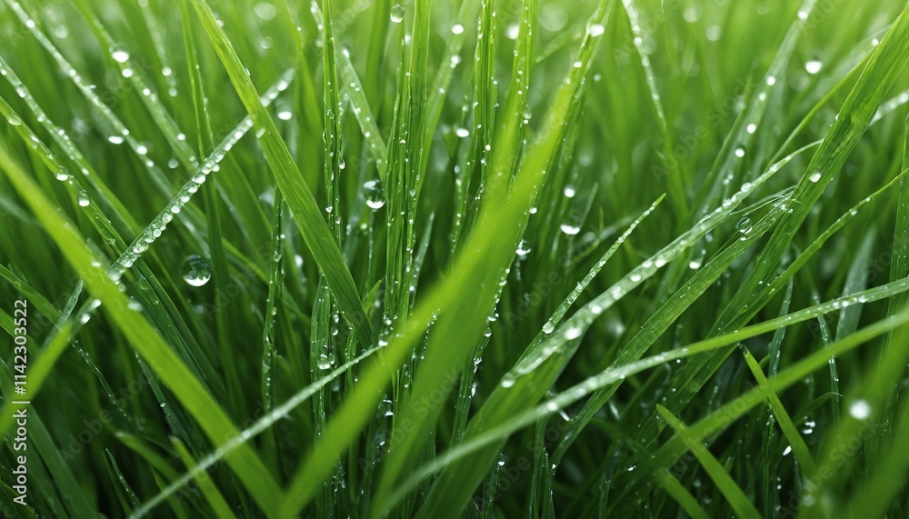Detailed grass texture with fine blades and dewdrops Detailed grass texture with fine blades and dewdrops
