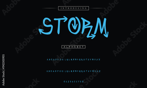 Street art font. Urban graffiti alphabet, edgy and modern hand drawn typography, outlined capital letters with 3D shadow for hip hop street culture inspired lettering design vector set