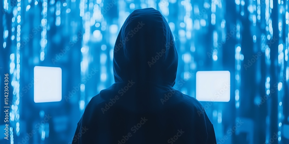 Hacker themed background with coding, blue tones, and fast network data
