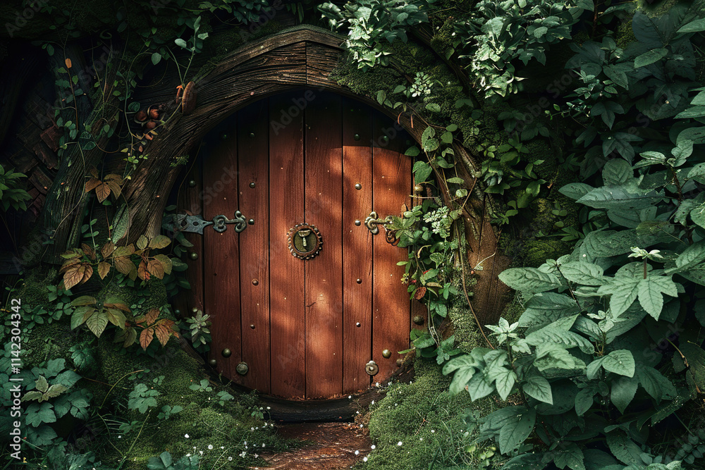 Fototapeta premium Fantastically door in wild forest leading to deep unknown