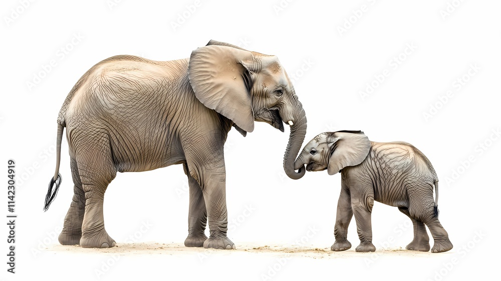 Fototapeta premium A Majestic Adult Elephant Gently Interacting with a Playful Baby Elephant in a Natural Setting, Capturing the Beauty of Wildlife and Maternal Bonding in Nature