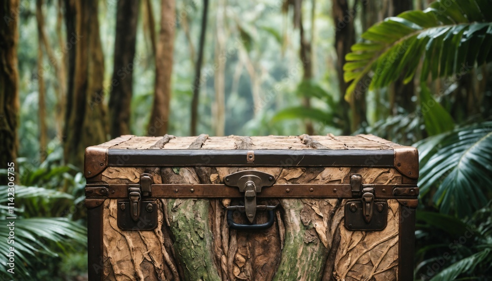 Fototapeta premium Detailed trunk texture with blurred tropical forest behind