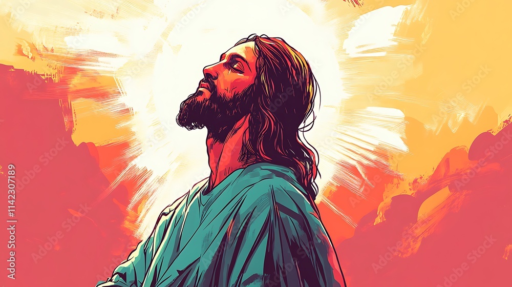 Jesus Christ vector art illustration with religious symbolism